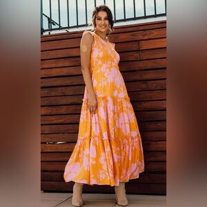 Abel the Label Anthropologie Angelica Tiered Floral Maxi Dress Smocked Size M